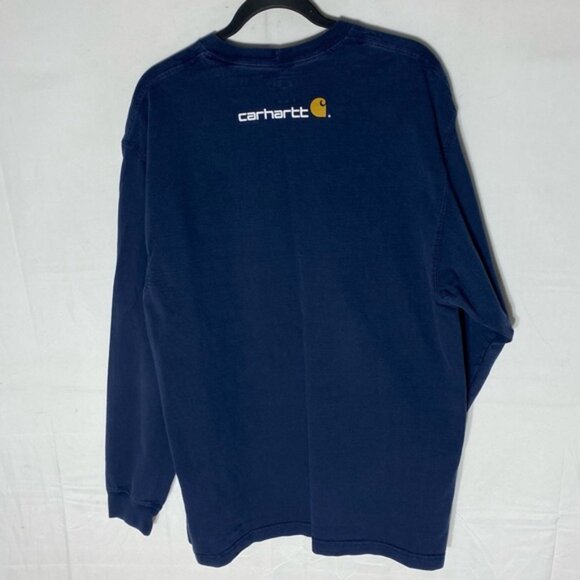 SOLD-Carhartt Navy Blue Cotton Crew Neck Long Sleeve T Shirt L - Picture 2 of 14